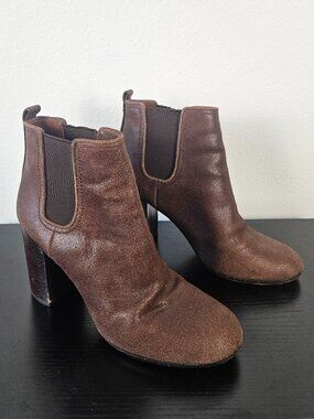 Tory Burch Margaux Ankle Boots Womens Size 8 Distressed Java Brown